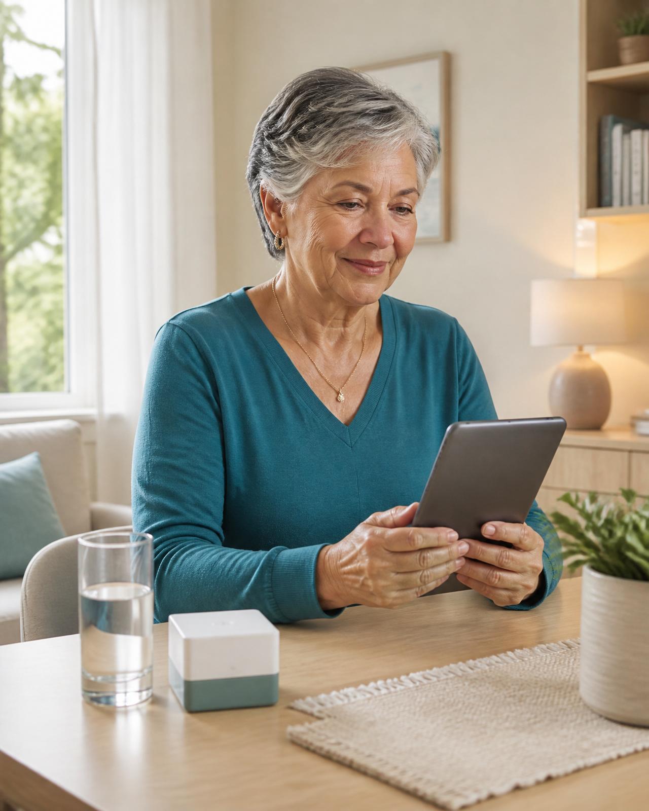 Patient reviewing her weight loss plan on a tablet at home