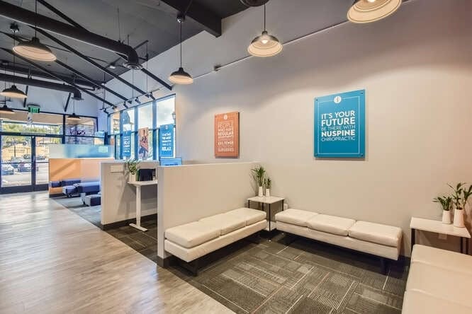 Bright waiting lounge at SoftWave Solana Beach