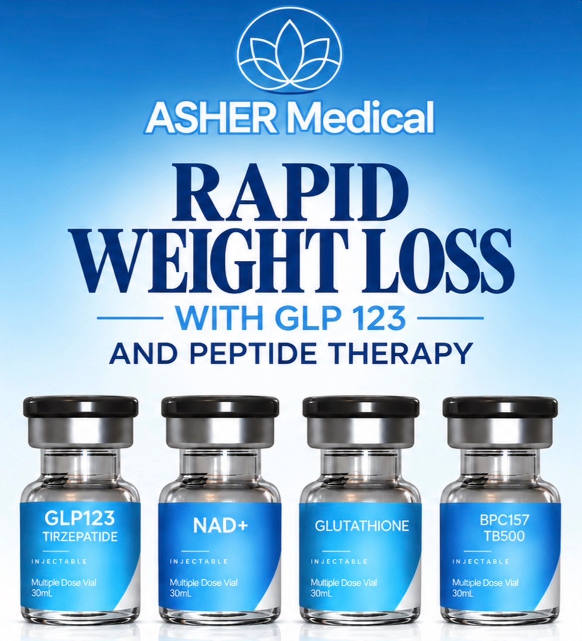 Asher Medical GLP-1 weight loss and peptide therapy vials