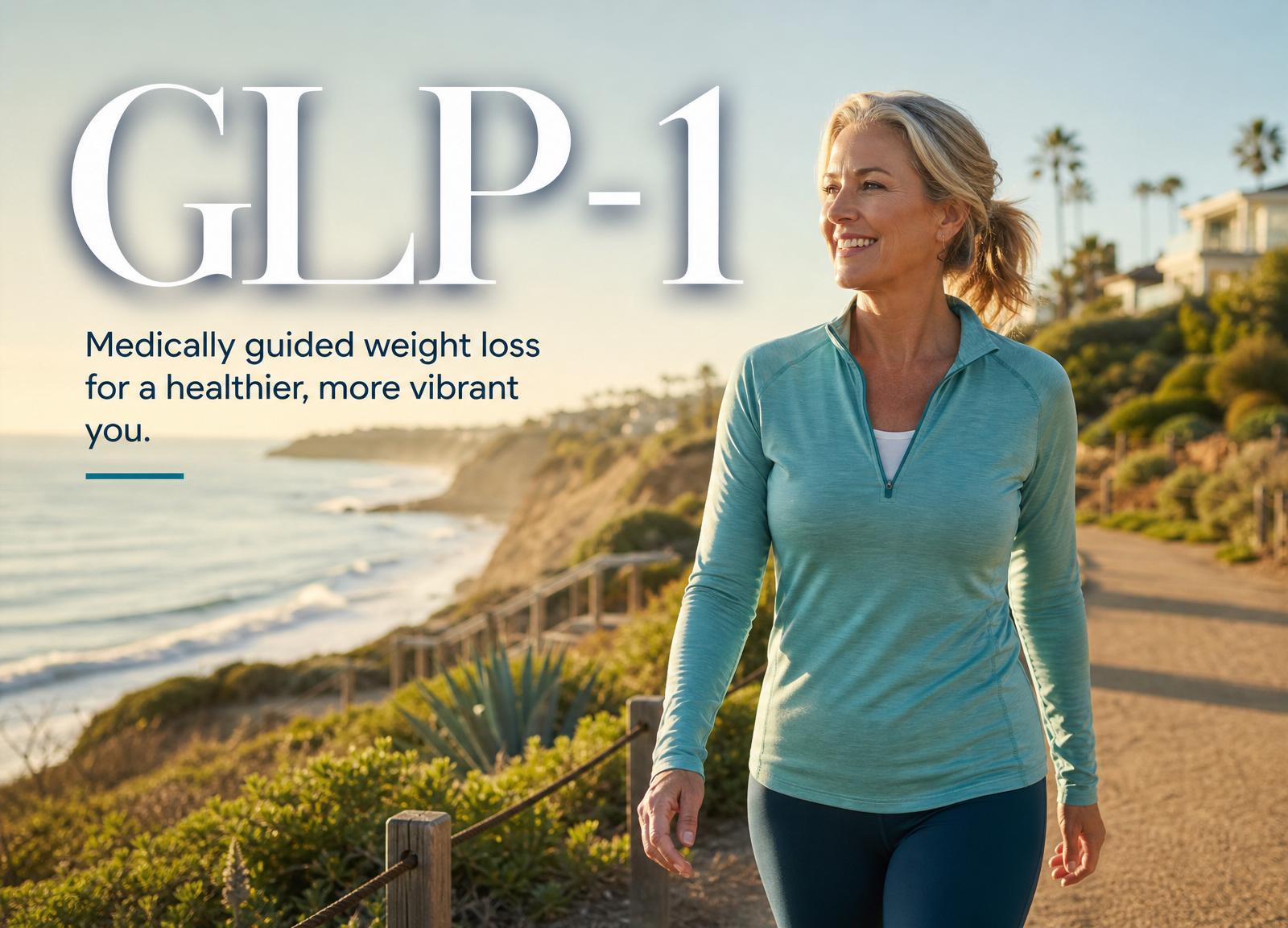 GLP-1 medically guided weight loss — woman walking a coastal path in Solana Beach