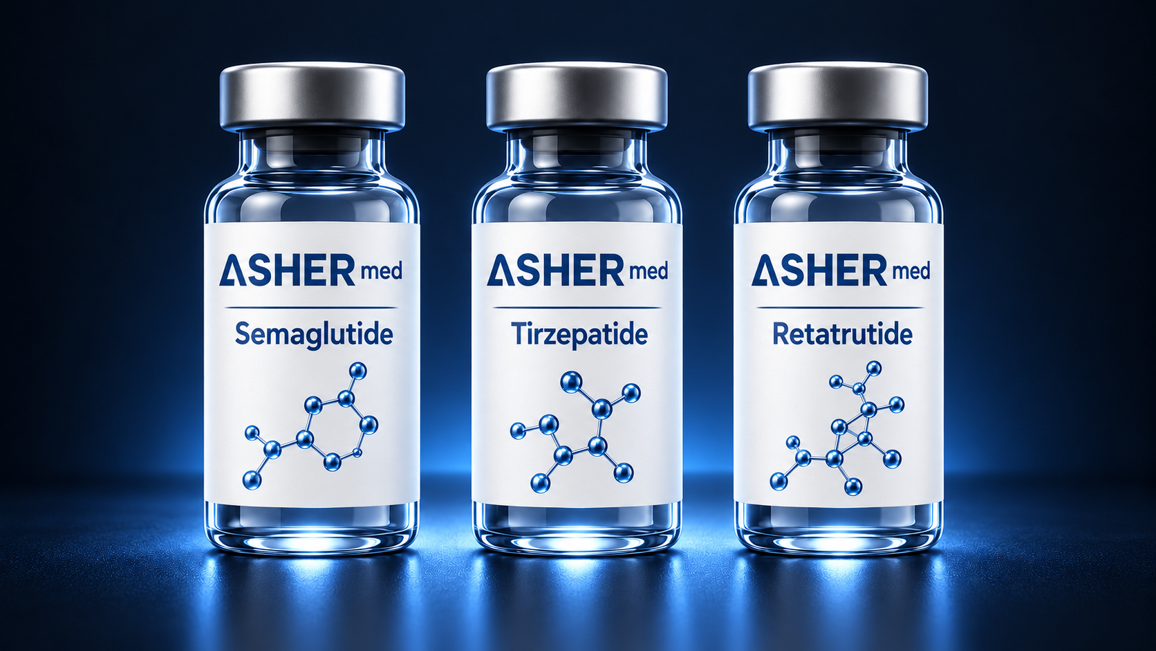 Asher Med semaglutide, tirzepatide and retatrutide vials